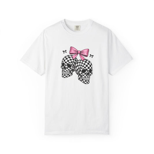 Checkered Skull with Pink Bow T-shirt